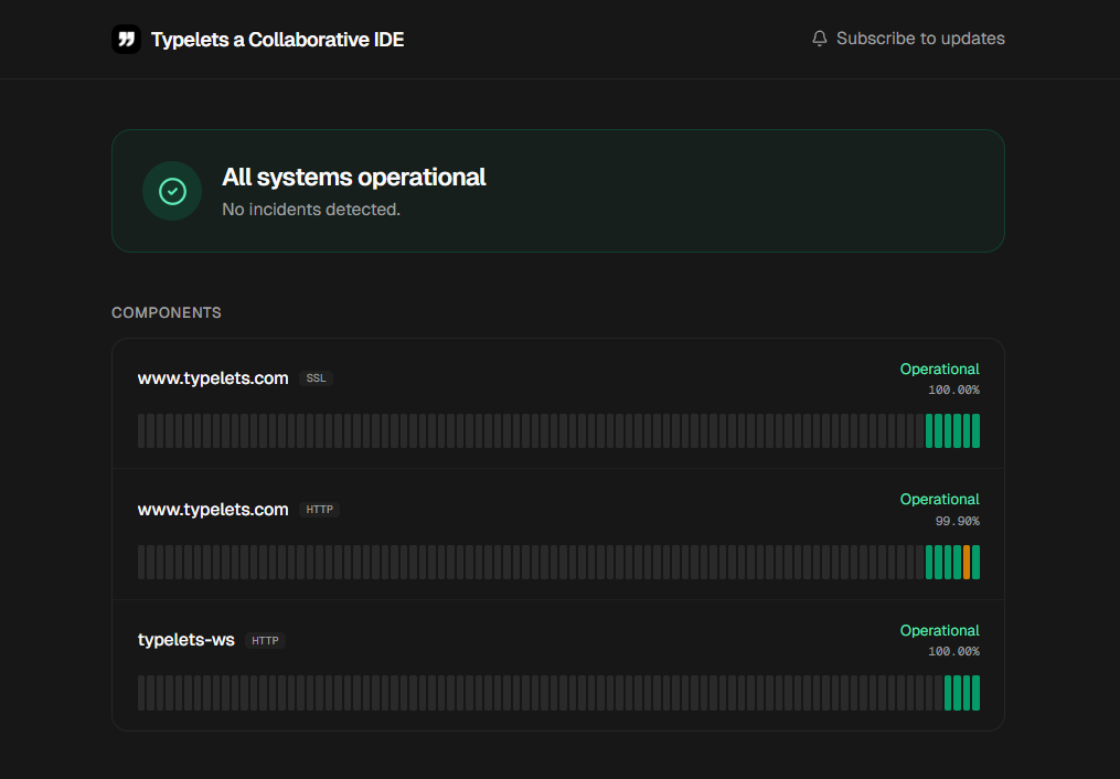 A gochron-hosted public status page rendered with a customer wordmark
in the header, a green