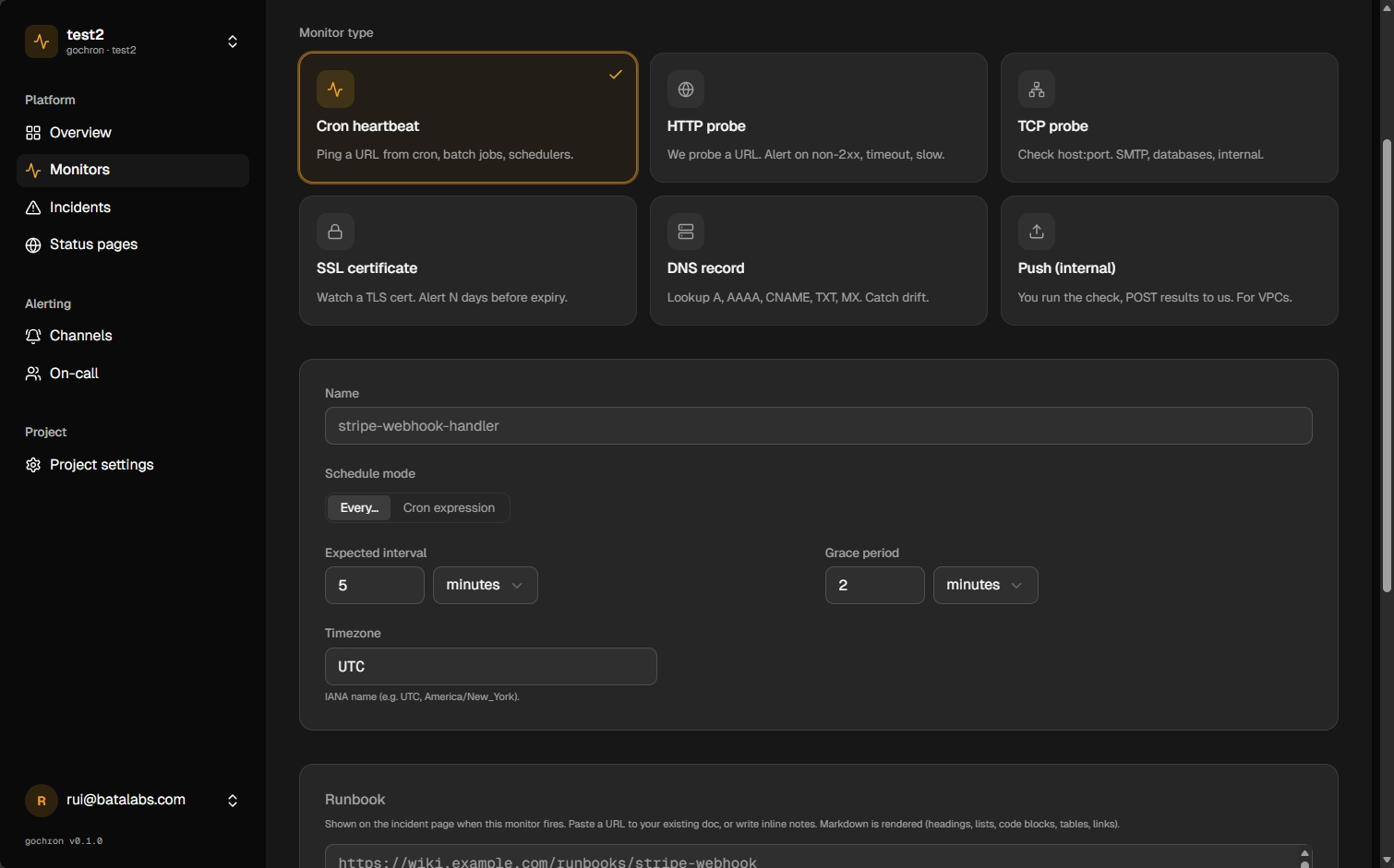 Creating a Cron heartbeat monitor in the gochron dashboard